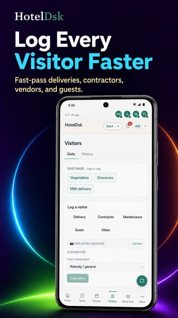 Log Every Visitor Faster — deliveries, contractors and vendors recorded at the gate in a few taps.